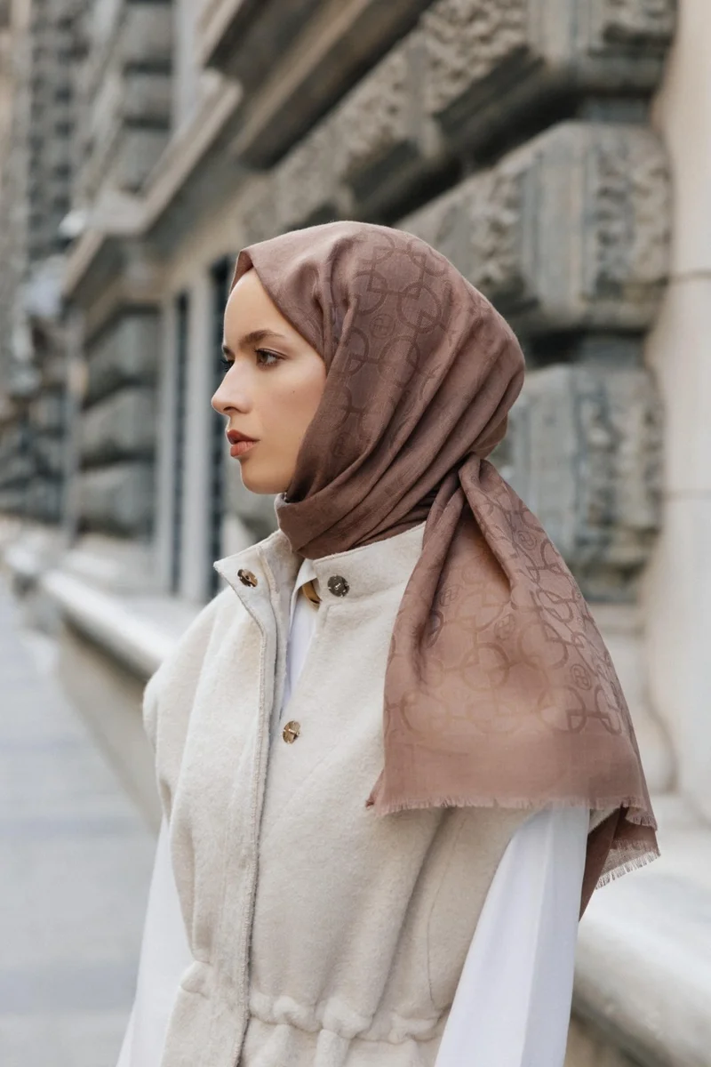 ARMINE Tencel Wool Geometric Pattern Shawl 05