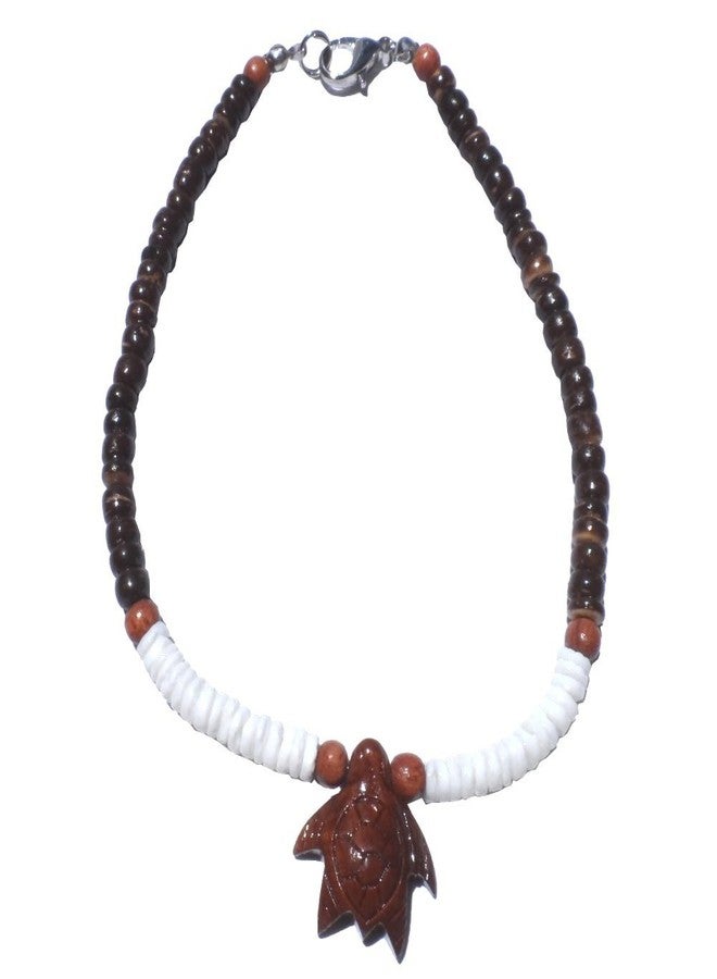 Zero Gravity Hawaii Hawaiian Jewelry Koa Wood Turtle with Puka Shells and Black Coconut Bead Anklet