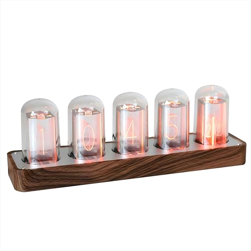 ClocTeck Nixie Tube Clock with Wi-Fi SYNC, Alarm & Timer, 12/24H Display, No Assembly Required - A Retro Gift for Friends (Wood Grain) - Image 1