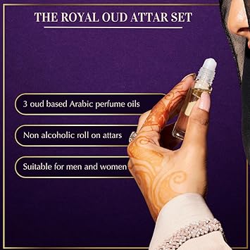 DUKHNI Royal Oud Attar Oil Set by Dukhni Pure original Oud oil Islamic fragrances Eid Ramadan gifts for men and women 3 assorted mini roll on perfume scents x 6ml Arabian oud oil arab perfumes - Image 2