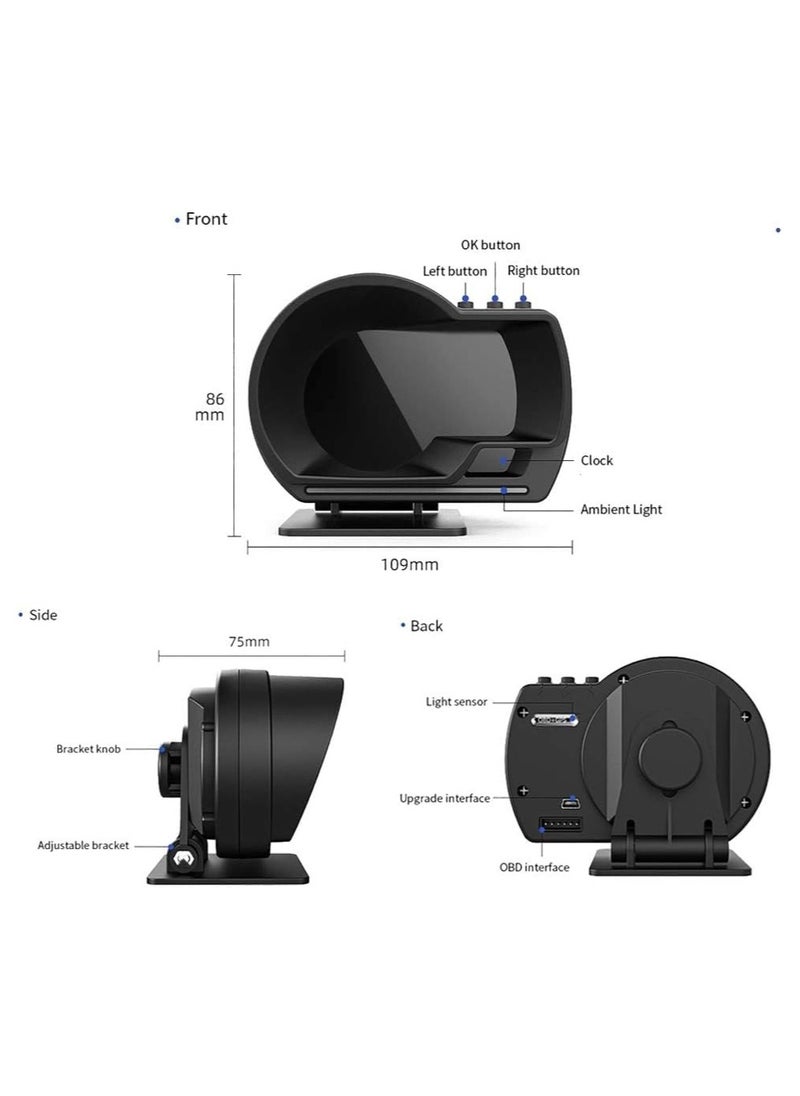 LCD Screen Dual Mode OBD+GPS System Auto Real-Time Display Speedometer, Monitor Warning Smart Gauge, ECU Computer Data for Universal Vehicle Model