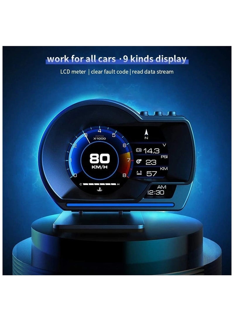 LCD Screen Dual Mode OBD+GPS System Auto Real-Time Display Speedometer, Monitor Warning Smart Gauge, ECU Computer Data for Universal Vehicle Model