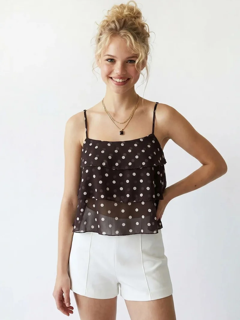 ميكسراي MIXRAY Polka Dot Chiffon Crop Top