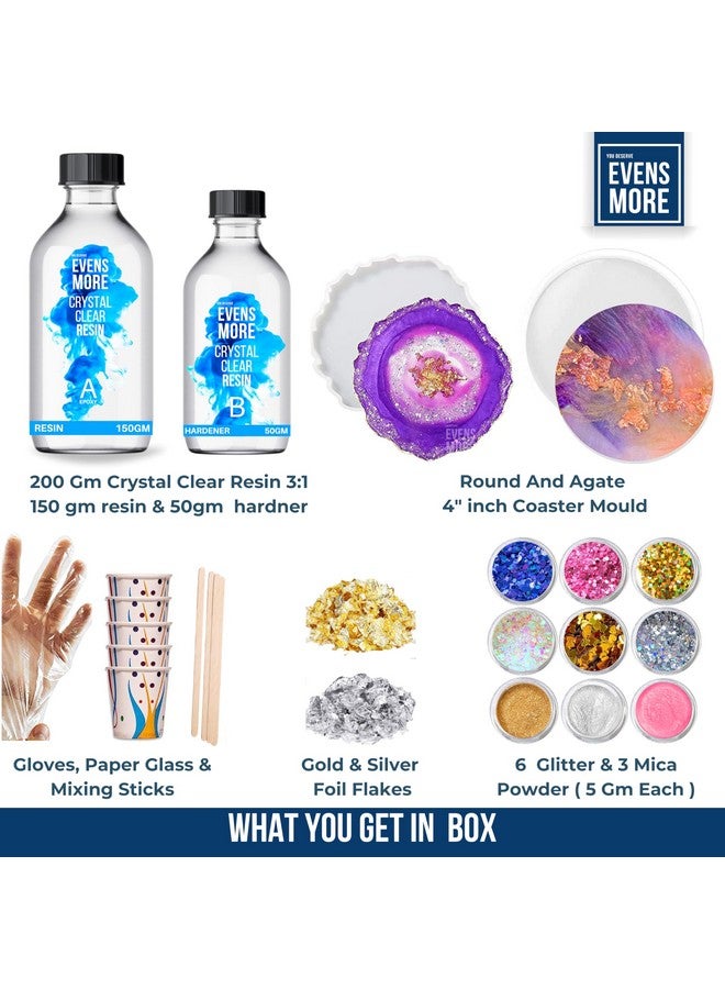EVENS MORE 40 Pcs Resin Coaster Making kit with 200Gm Crystal Clear Resin and Glitter Round and Agate Mould (Coaster Kit) - Image 2