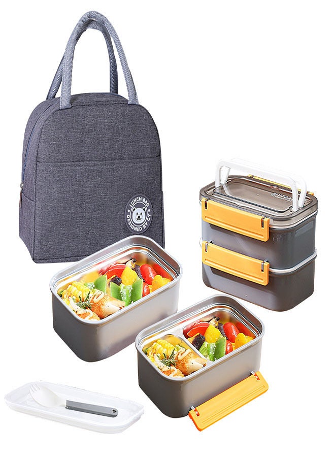 جيجيرو علبة غذاء محمولة معزولة بطبقة مزدوجة من الفولاذ المقاوم للصدأ 304 حاوية طعام بينتو بوكس 1600 مل (رمادي) - Image 1