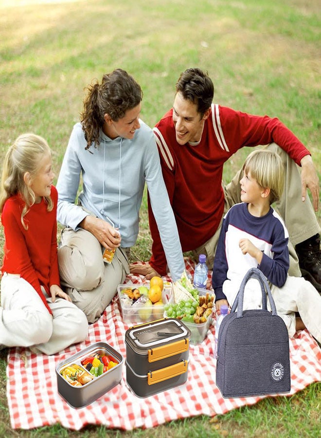 جيجيرو علبة غذاء محمولة معزولة بطبقة مزدوجة من الفولاذ المقاوم للصدأ 304 حاوية طعام بينتو بوكس 1600 مل (رمادي) - Image 5