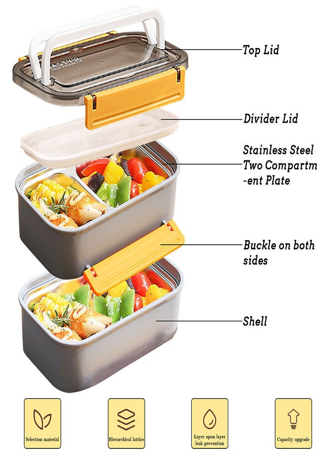 جيجيرو علبة غذاء محمولة معزولة بطبقة مزدوجة من الفولاذ المقاوم للصدأ 304 حاوية طعام بينتو بوكس 1600 مل (رمادي) - Image 2