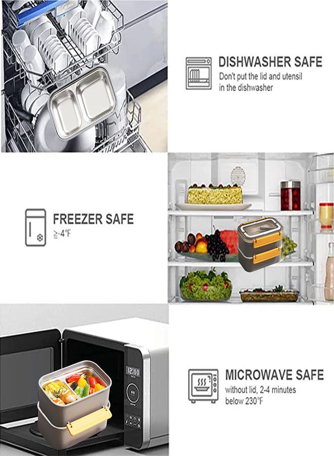 جيجيرو علبة غذاء محمولة معزولة بطبقة مزدوجة من الفولاذ المقاوم للصدأ 304 حاوية طعام بينتو بوكس 1600 مل (رمادي) - Image 4