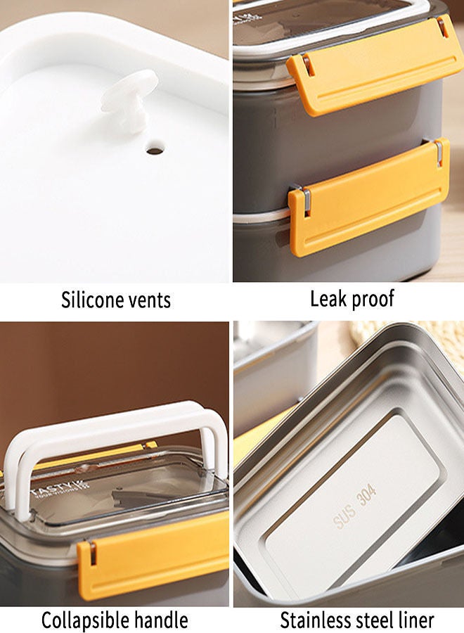 جيجيرو علبة غذاء محمولة معزولة بطبقة مزدوجة من الفولاذ المقاوم للصدأ 304 حاوية طعام بينتو بوكس 1600 مل (رمادي) - Image 3