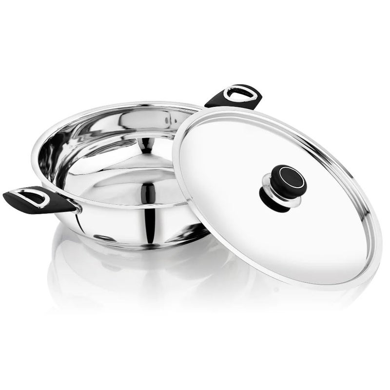 DONIV DONIV Sorrento Stainless Steel Sandwich Bottom Kadai with Lid, 30 cm, Heavy Base & Cool Touch Bakelite Handles, Kadai with Steel Lid, Induction Bottom & Gas Stove Kadai, 5 Years Warranty, Pack of 1 - Image 3