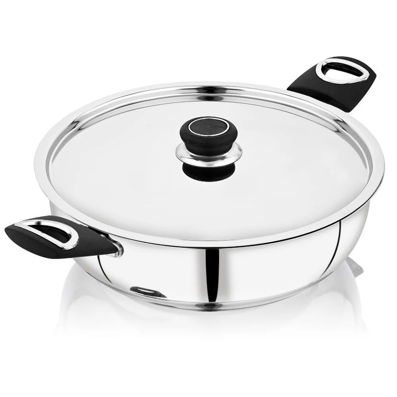 DONIV DONIV Sorrento Stainless Steel Sandwich Bottom Kadai with Lid, 30 cm, Heavy Base & Cool Touch Bakelite Handles, Kadai with Steel Lid, Induction Bottom & Gas Stove Kadai, 5 Years Warranty, Pack of 1 - Image 1