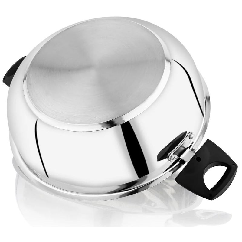 DONIV DONIV Sorrento Stainless Steel Sandwich Bottom Kadai with Lid, 30 cm, Heavy Base & Cool Touch Bakelite Handles, Kadai with Steel Lid, Induction Bottom & Gas Stove Kadai, 5 Years Warranty, Pack of 1 - Image 4
