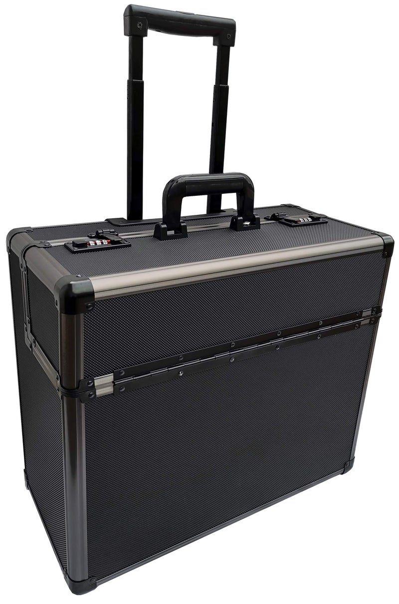 Essential Products Essential Products Pro XL Black / Gun Metal Aluminium Pilot Wheeled Trolley Case Hard Briefcase Flight Attache on Wheels  - Image 1
