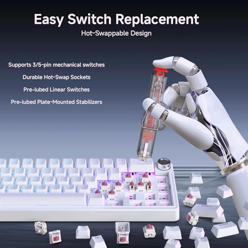 TMKB Technology Mechanical KeyBoard TMKB T68E 60% Wired Gaming Mechanical Keyboard, RGB Backlit Hot-Swappable Gasket Mount, Creamy Keyboard with Pre-Lubed Blueberry Switch, White - Image 4