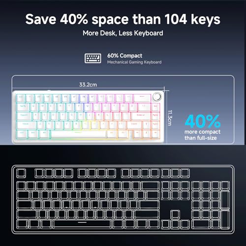 TMKB Technology Mechanical KeyBoard TMKB T68E 60% Wired Gaming Mechanical Keyboard, RGB Backlit Hot-Swappable Gasket Mount, Creamy Keyboard with Pre-Lubed Blueberry Switch, White - Image 3