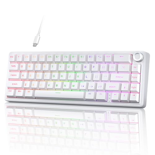 TMKB Technology Mechanical KeyBoard TMKB T68E 60% Wired Gaming Mechanical Keyboard, RGB Backlit Hot-Swappable Gasket Mount, Creamy Keyboard with Pre-Lubed Blueberry Switch, White - Image 1