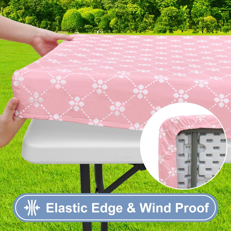 Misaya Rectangle Vinyl Table Table Tableloth مرنة المائدة المائدة مع الدعم الفانيلا الدعم الغطاء الجدول البلاستيكي المقاوم للماء يناسب طاولات قابلة للطي 4 أقدام للتخييم الداخلي والخارجية (الوردي 30 "" × 48 "") - Image 2