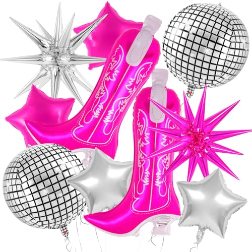 YOTHORN 10 Pcs Pink Cowgirl Boot Balloons Foil Disco Cowgirl Balloons Western Cow Decorations Cowgirl Party Decorations for Birthday Party Last Rodeo Bachelorette Disco Western Cowgirl Theme Party Supplies - Image 1