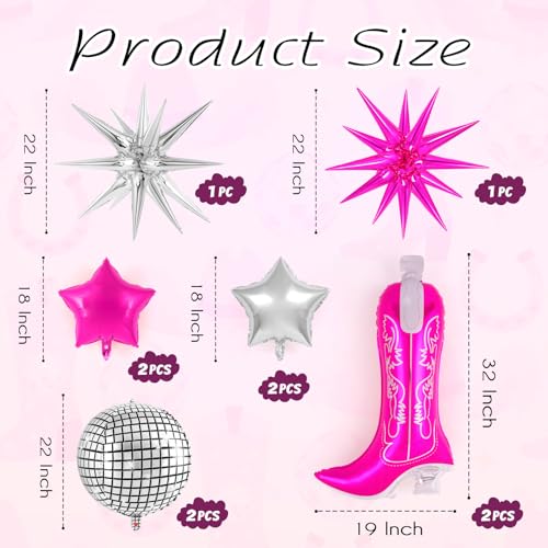 YOTHORN 10 Pcs Pink Cowgirl Boot Balloons Foil Disco Cowgirl Balloons Western Cow Decorations Cowgirl Party Decorations for Birthday Party Last Rodeo Bachelorette Disco Western Cowgirl Theme Party Supplies - Image 5