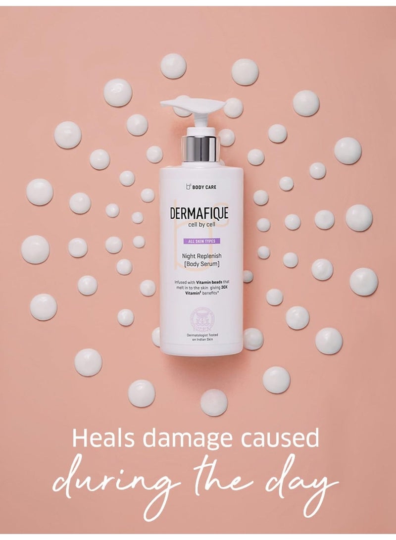 Dermafique Night Replenish Body Serum with Shea Butter – 300ml, Body Lotion for All Skin Type, Suitable for Winters, with Glycerine, 30x Vitamin E Benefits & Night Regeneration, Moisturizer for Body | Dermatologist Tested - Image 2