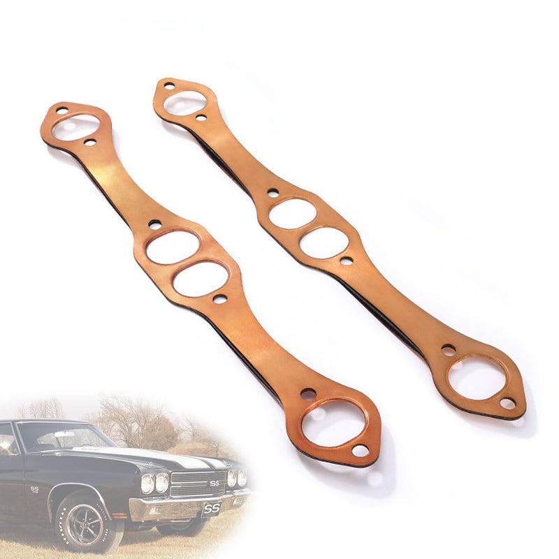 CreativeC SBC Header Gaskets Oval Port Copper Exhaust Manifold Gaskets Compatible with Chevy 262 283 305 327 350 383 400 Small Block Reusable
