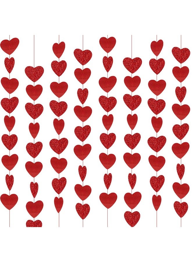 Partyprops 8 Packs Red Glitter Heart Garland- NO DIY - Heart Garland Decorations - Valentines Day Red Heart Hanging String Garland - Valentines Day Decorations - Valentine's Day Party Decorations Supplies - Image 1