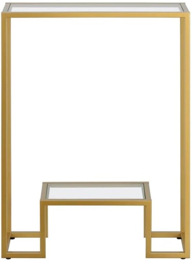 LINGWEI Modern Glass Console Table with Glass & Welded Metal Frame No Assembly Required Gold 55.9 x 74.9 x 20.3 cm - Image 3