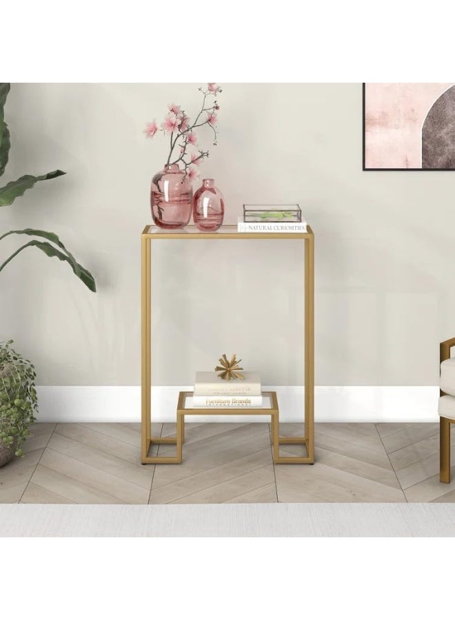 LINGWEI Modern Glass Console Table with Glass & Welded Metal Frame No Assembly Required Gold 55.9 x 74.9 x 20.3 cm - Image 5