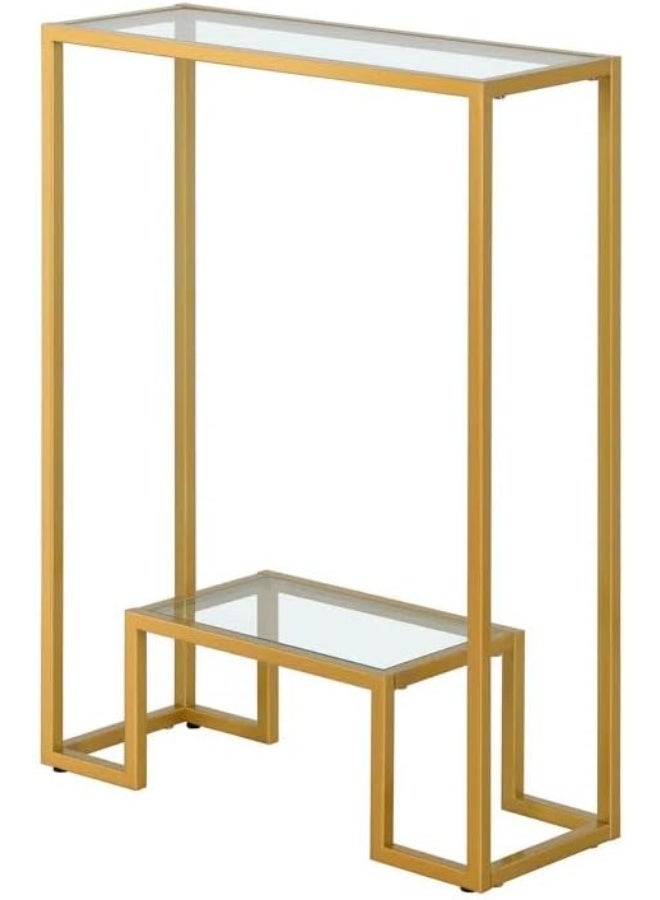 LINGWEI Modern Glass Console Table with Glass & Welded Metal Frame No Assembly Required Gold 55.9 x 74.9 x 20.3 cm - Image 4