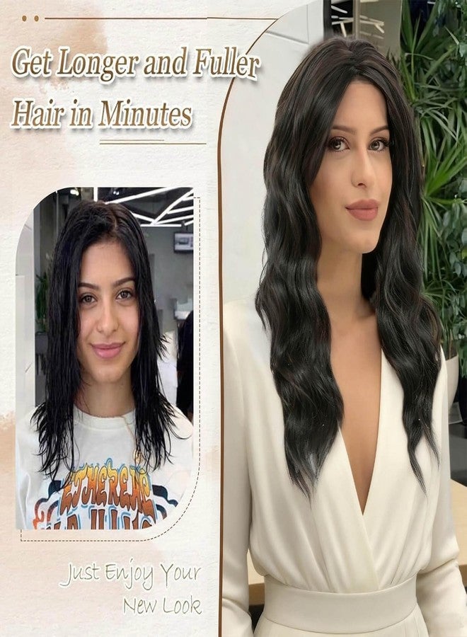 موريشي وصلات شعر مورتشي للنساء، وصلة شعر بمشابك مع غرة، طول 20 بوصة، أسود وبني، شعر صناعي طويل مموج ومجعد للنساء - Image 5