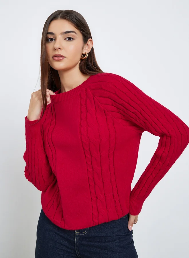 Styli  Styli Red Regular Fit Cable Knit Sweater for Women | Best Price UAE