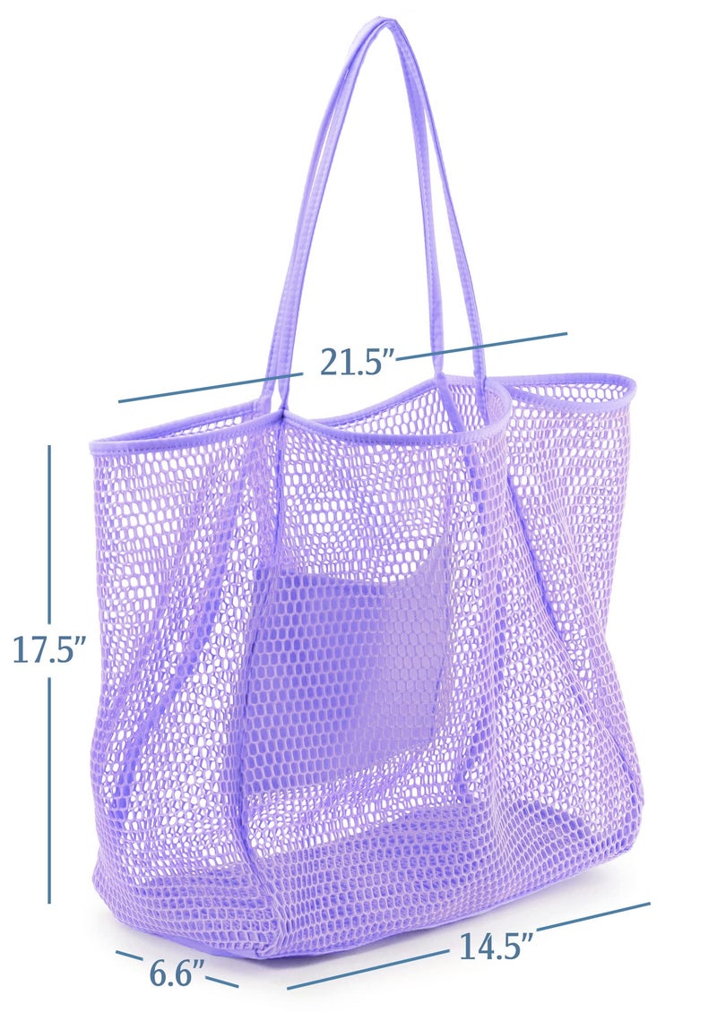 HOXIS Mesh Beach Tote Womens Shoulder Handbag (Lavender) - Image 4