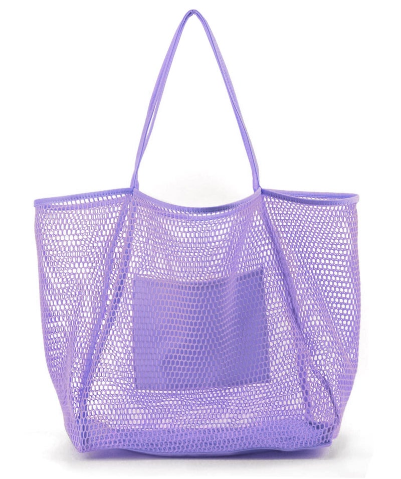 HOXIS Mesh Beach Tote Womens Shoulder Handbag (Lavender) - Image 1