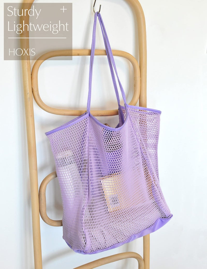 HOXIS Mesh Beach Tote Womens Shoulder Handbag (Lavender) - Image 2