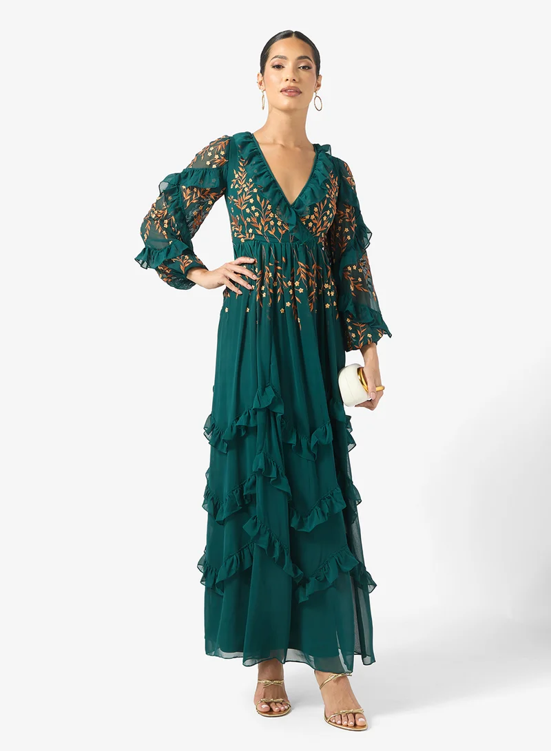 Frock and Frill V-Neck Frill Detailed Maxi Dress