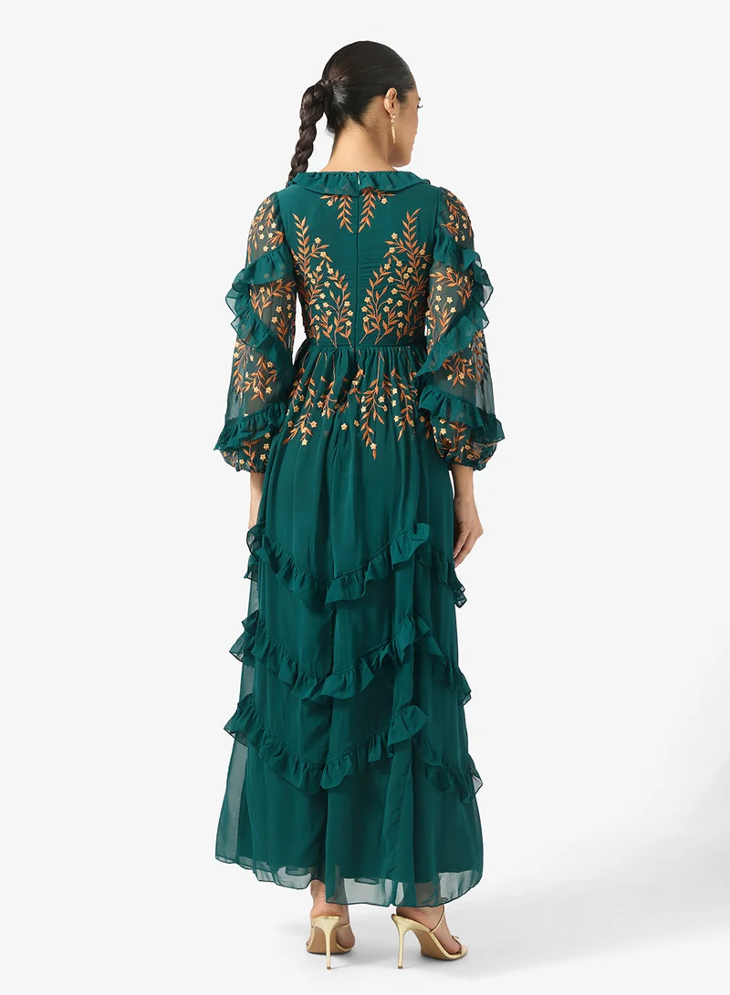 فروك اند فرل V-Neck Frill Detailed Maxi Dress