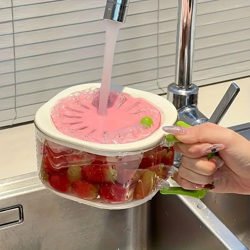 iDream Multifunctional Fruit Storage Container with Draining Lid, Stackable Food Strainer Basket with Collapsible Handle for Washing, Rinsing, and Storing Fruits & Vegetables - Image 3