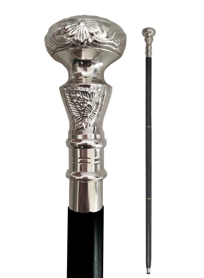 RIYLBEX Vintage Antique Walking Cane Wooden Walking Stick Silver Brass Handle Knob Gift - Image 4