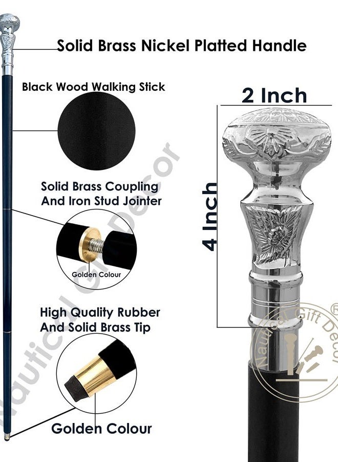 RIYLBEX Vintage Antique Walking Cane Wooden Walking Stick Silver Brass Handle Knob Gift - Image 3