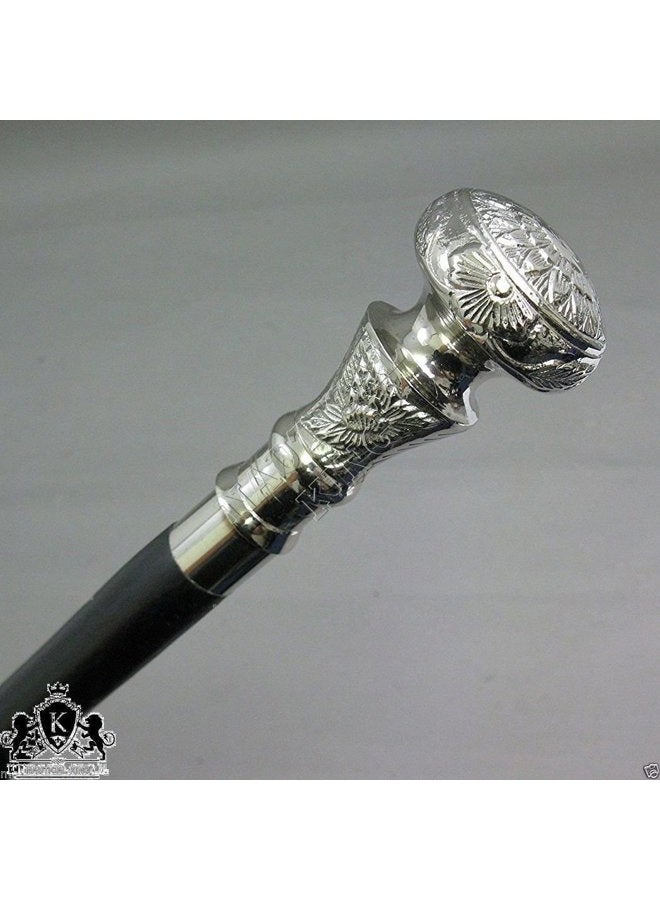 RIYLBEX Vintage Antique Walking Cane Wooden Walking Stick Silver Brass Handle Knob Gift - Image 1