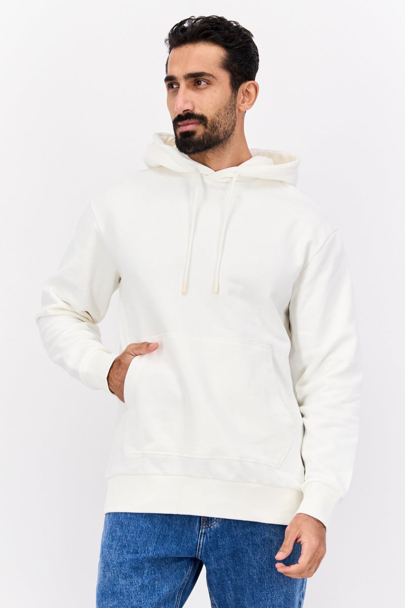 SELECTED Men Hooded Long Sleeve  Solid Sweatshirt, White - Image 1