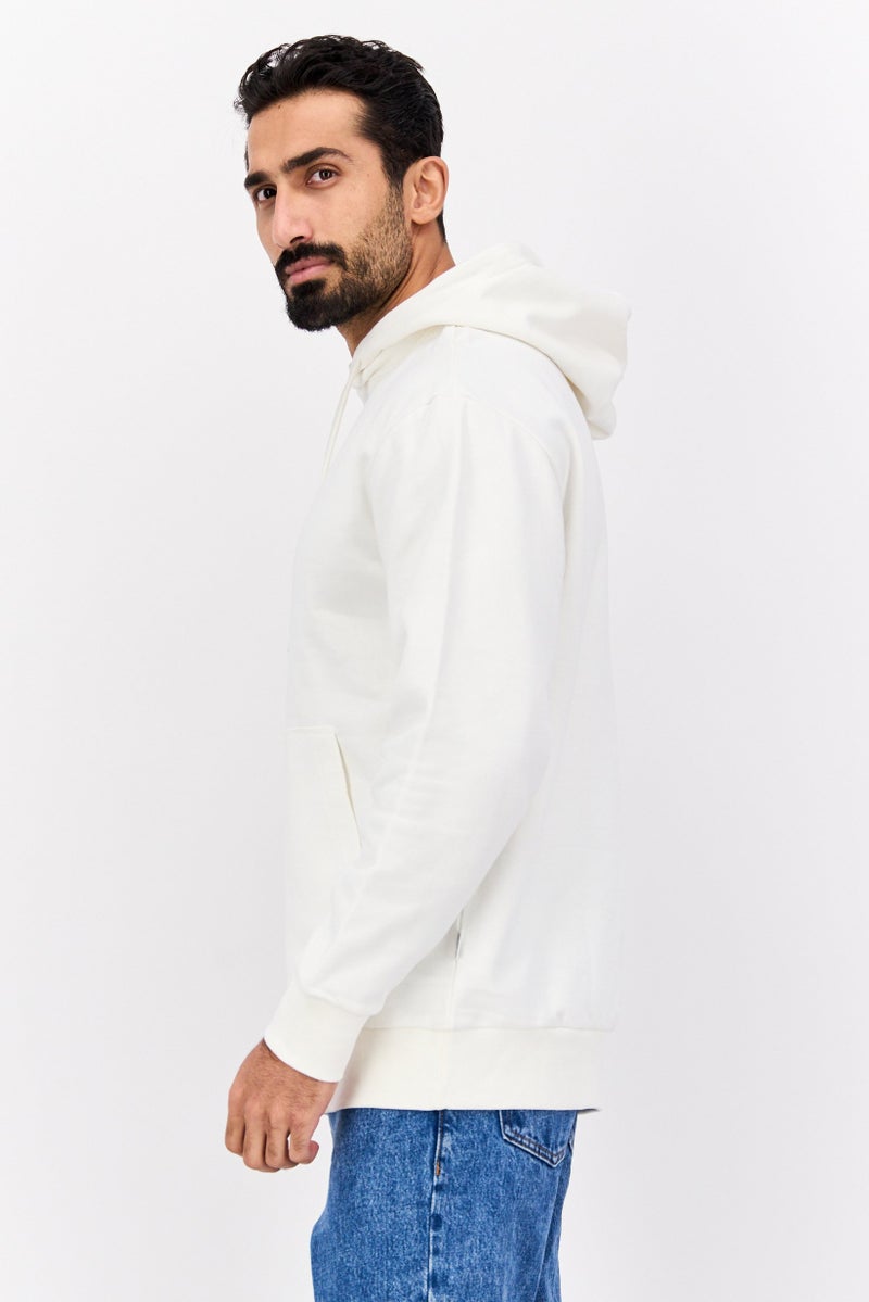 SELECTED Men Hooded Long Sleeve  Solid Sweatshirt, White - Image 2