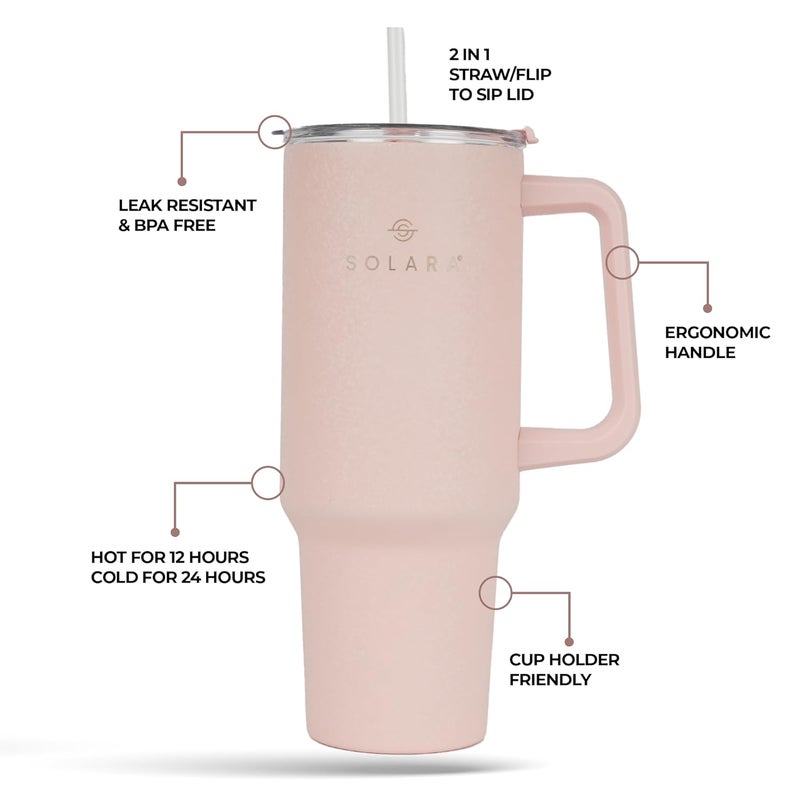 SOLARA Elixir 40oz Insulated Tumbler with Straw and Lid Tumblers for Hot and Cold 1200ml Stainless Steel Tumbler with Straw Travel Mug Coffee Mug for Office Home Dusky Pink - Image 2