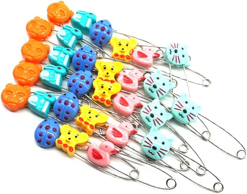 GTONEE Adorable Animal Baby Safety Pins Secure Clips for Fastening Baby Clothes Diaper Napkins Stainless Steel 5CM 30PCS - Image 2