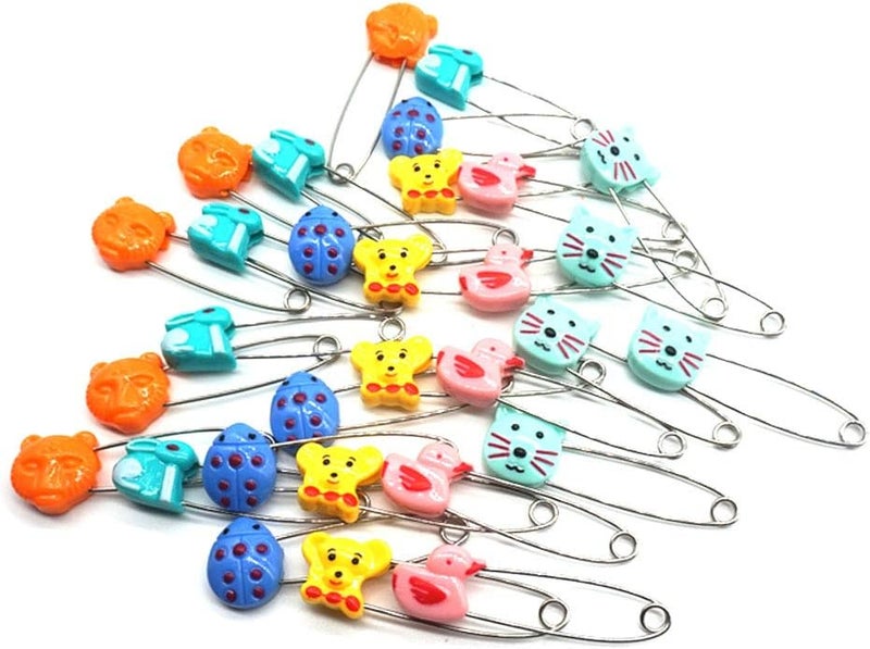GTONEE Adorable Animal Baby Safety Pins Secure Clips for Fastening Baby Clothes Diaper Napkins Stainless Steel 5CM 30PCS - Image 1