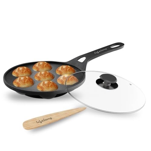 Lifelong Cast Iron Paniyaram Pan with Glass Lid|7 Pits|2.08Kg Pan |Pre-Seasoned Appam Pan,Unniyappam Chatty,Large Non-Toxic Cookware,Non-Stick & Teflon Free,Durable for Easy Cooking &Cleaning,Black - Image 1