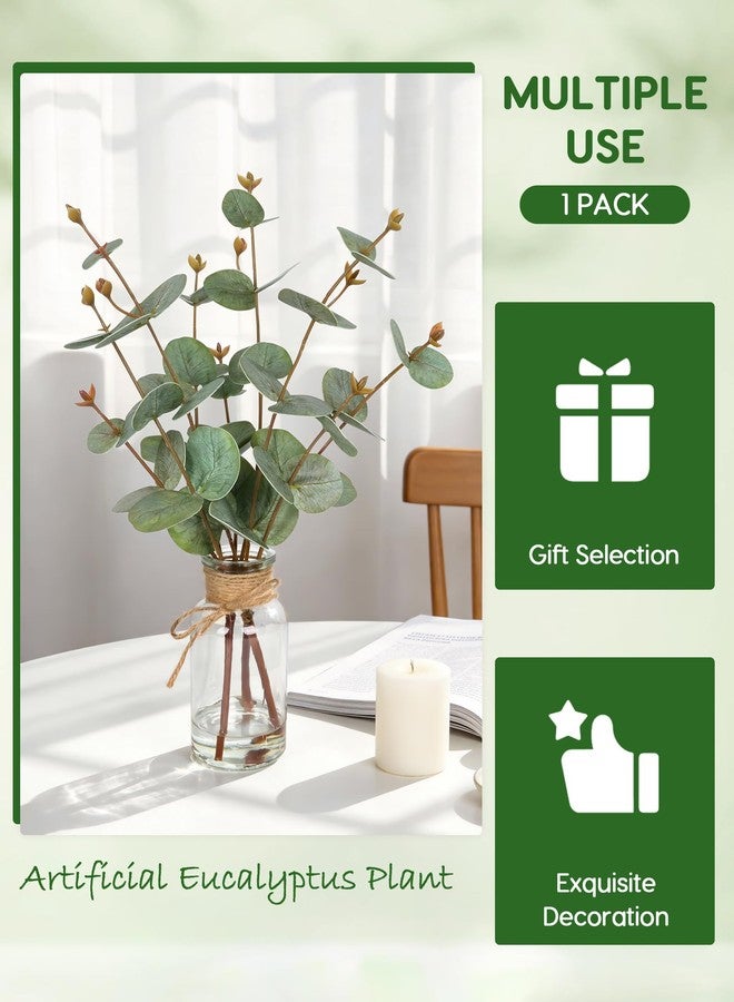 Velener Faux Eucalyptus Stems in Vase with Faux Water, Fake Plants Artificial Eucalyptus Plant for Home Decor, Kitchen Bathroom Farmhouse Living Room Coffee Table Faux Centerpieces for Tables Green - Image 3