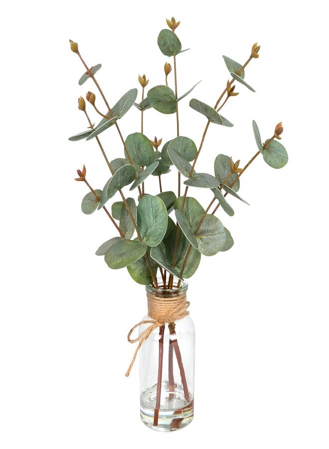 Velener Faux Eucalyptus Stems in Vase with Faux Water, Fake Plants Artificial Eucalyptus Plant for Home Decor, Kitchen Bathroom Farmhouse Living Room Coffee Table Faux Centerpieces for Tables Green - Image 1