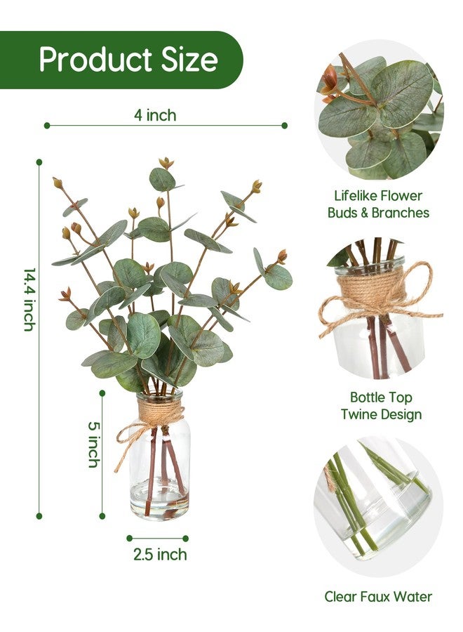 Velener Faux Eucalyptus Stems in Vase with Faux Water, Fake Plants Artificial Eucalyptus Plant for Home Decor, Kitchen Bathroom Farmhouse Living Room Coffee Table Faux Centerpieces for Tables Green - Image 2
