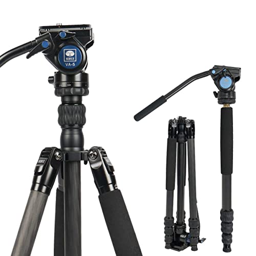 Sirui 2-in-1 Traveler Series Carbon Fiber Video Tripod with VA-5 Fluid Head for Cameras, Monopod Conversion, 30.9lbs Load Capacity, 62.6Inch, 360°Panning Base, 1/4" and 3/8" Screws (Carbon Fiber VC) - Image 1